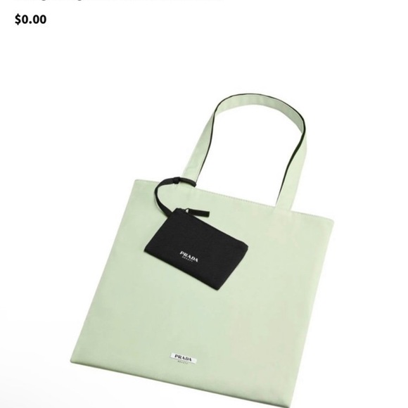 Prada Handbags - Prada Mint Green Tote Bag with Black Pouch